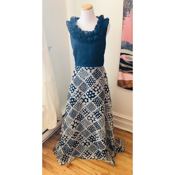 Rare Authentic Vintage Miss Elliette Polka Dot Ruffle Neck Maxi Dress Size M - Picture 1 of 9